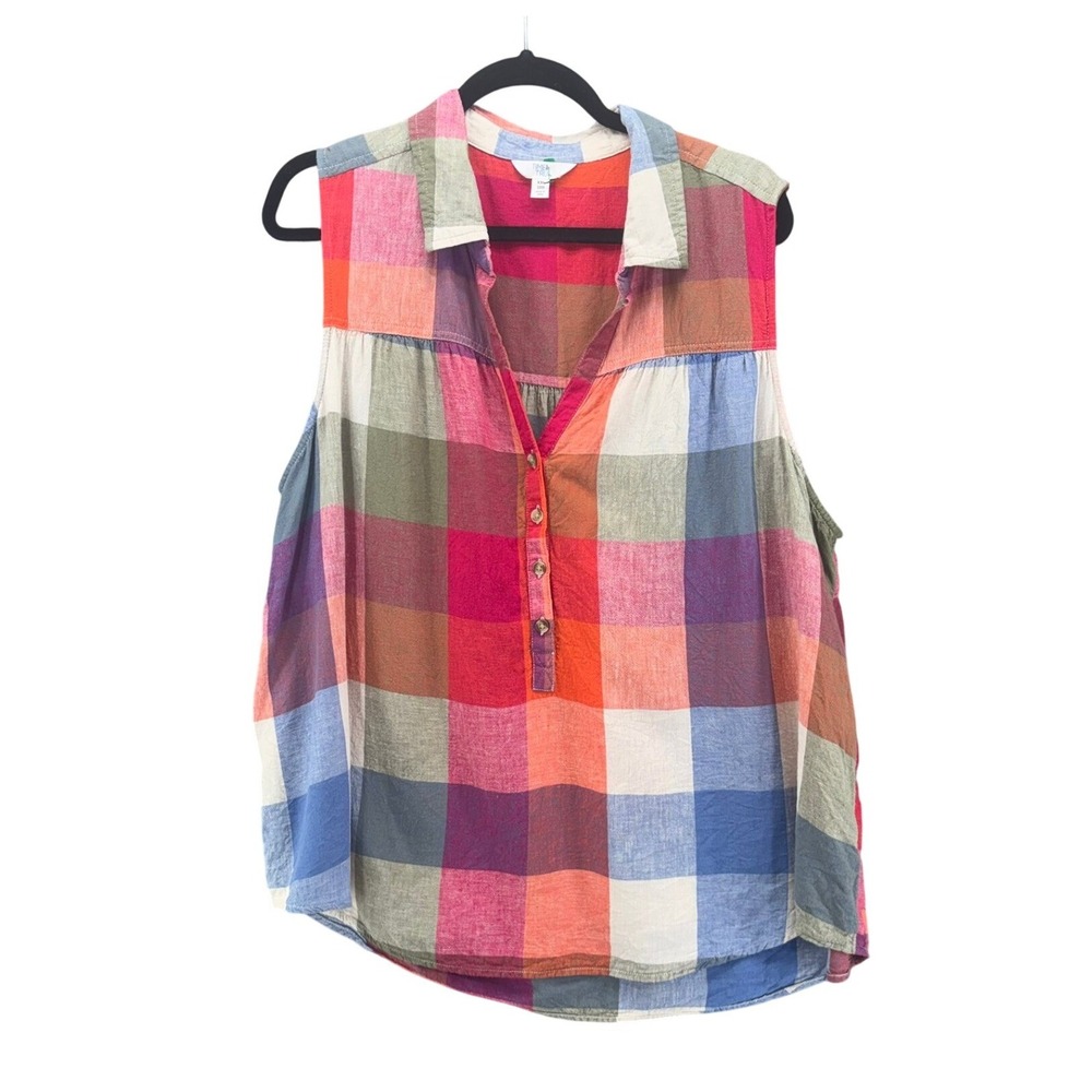 Festive Sleeveless Button Up‎ Linen Top XXL